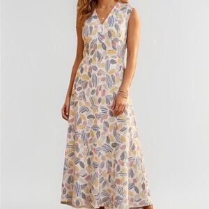 Anne Klein Size 8 Abstract Leaf Print Maxi Dress Ramie Viscose Blend AK35